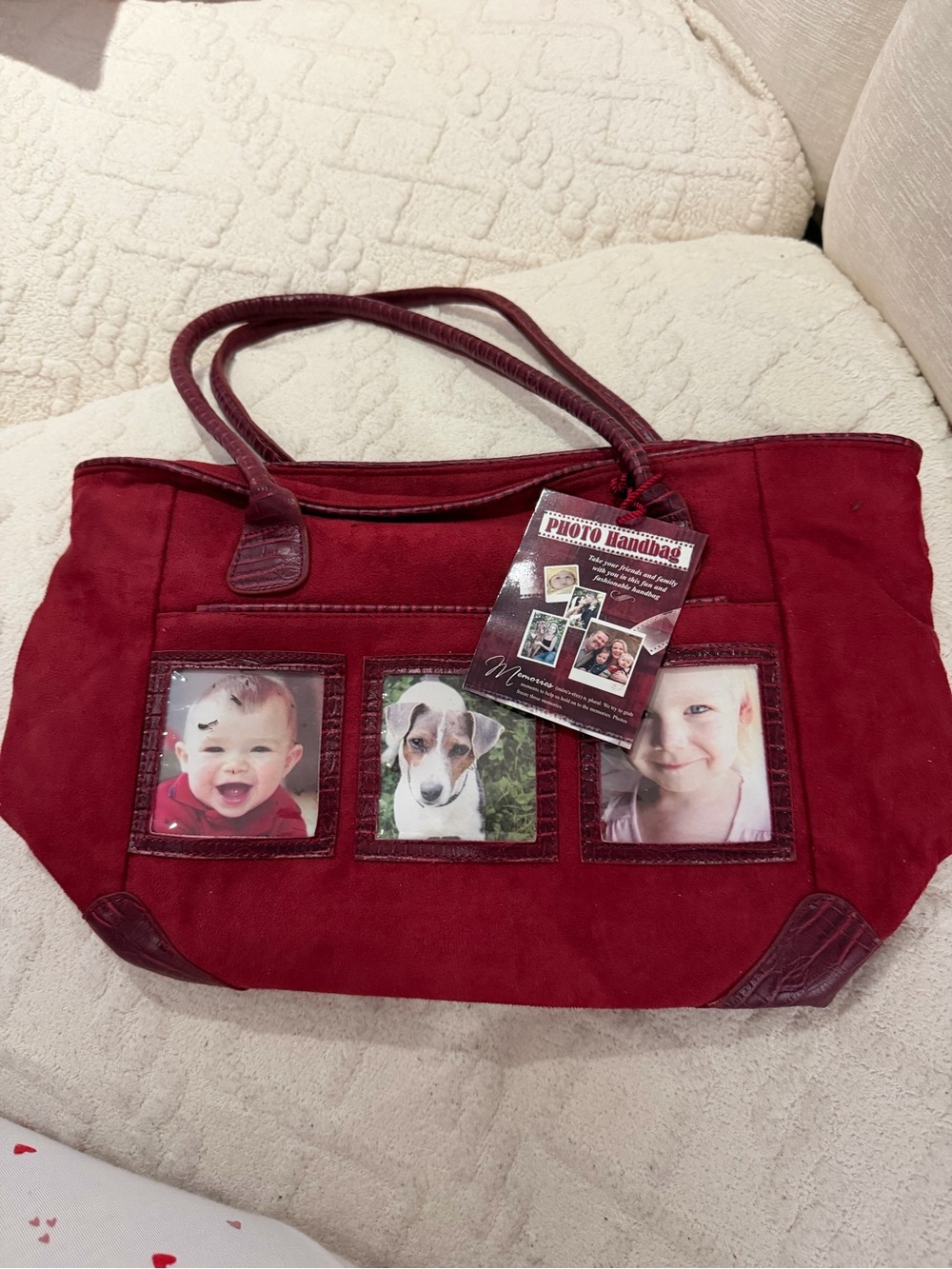 Photo Frame Accent Tote Bag in Burgundy